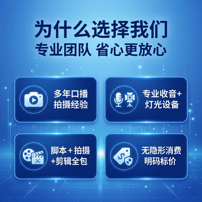 [主图 3] 选择我们的四大优势展示
[氛围/风格] 专业商务科技风，清爽明亮，和全套主图风格统一
[画面元素] 蓝色科技渐层背景，低对比细网格+微光点粒子作底。顶部放置大标题，下方四个优势要点分两排预览效果