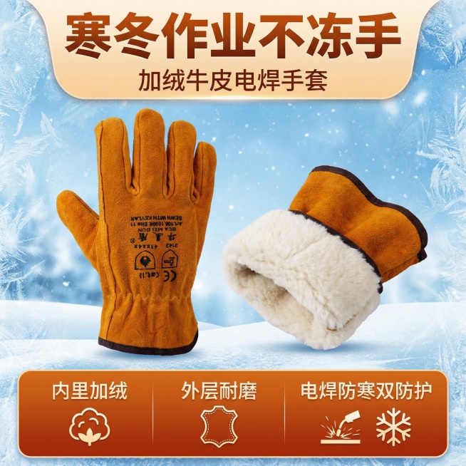 帮我生成10张电商主图 这款产品是冬季牛皮电焊劳保手套预览效果