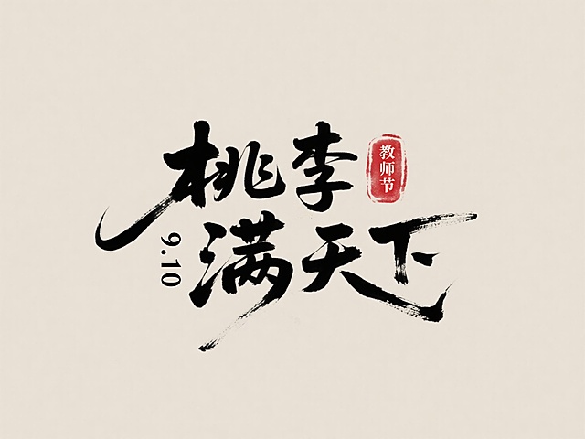 文案“桃李满天下”，小字“9.10”，黑色字体，“教师节”红色印章，浅米色背景