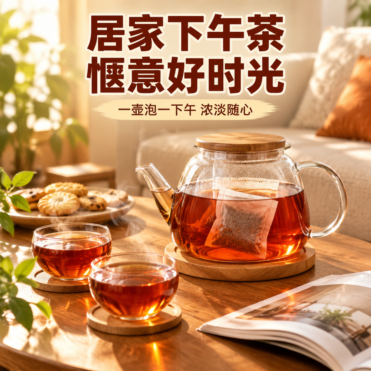 [主图-5] 居家休闲场景图，主题为居家下午茶喝红茶，营造温馨… - 图片创意预览
