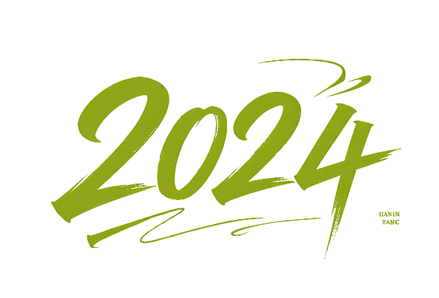 将文字替换为2024，保持当前的毛笔书法艺术字风格、绿色字体、浅米色背景以及右下角的英文标注样式