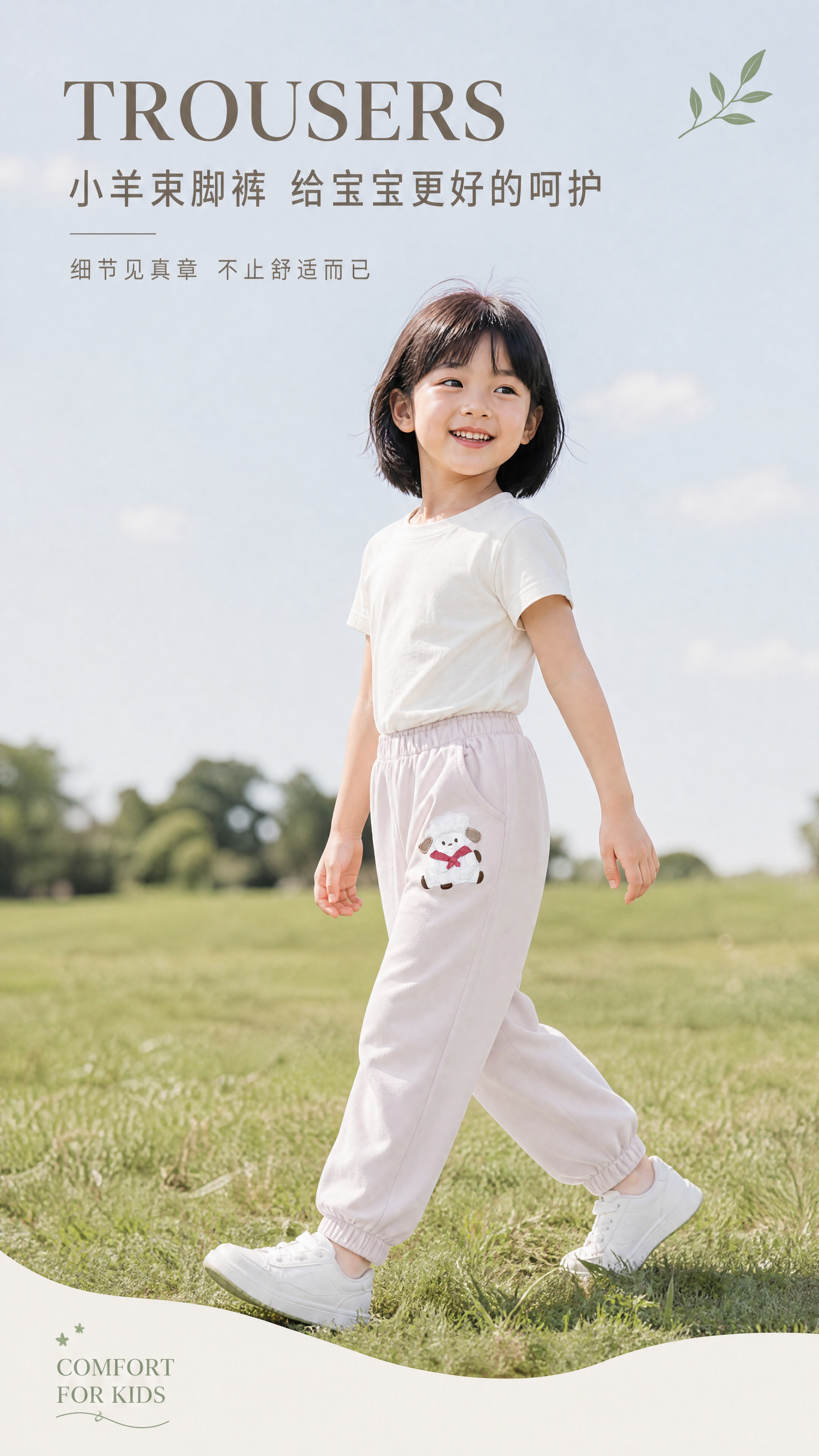 [第1张] 详情页头图横幅-女童小羊刺绣束脚休闲裤主视觉。本张… - 图片创意预览