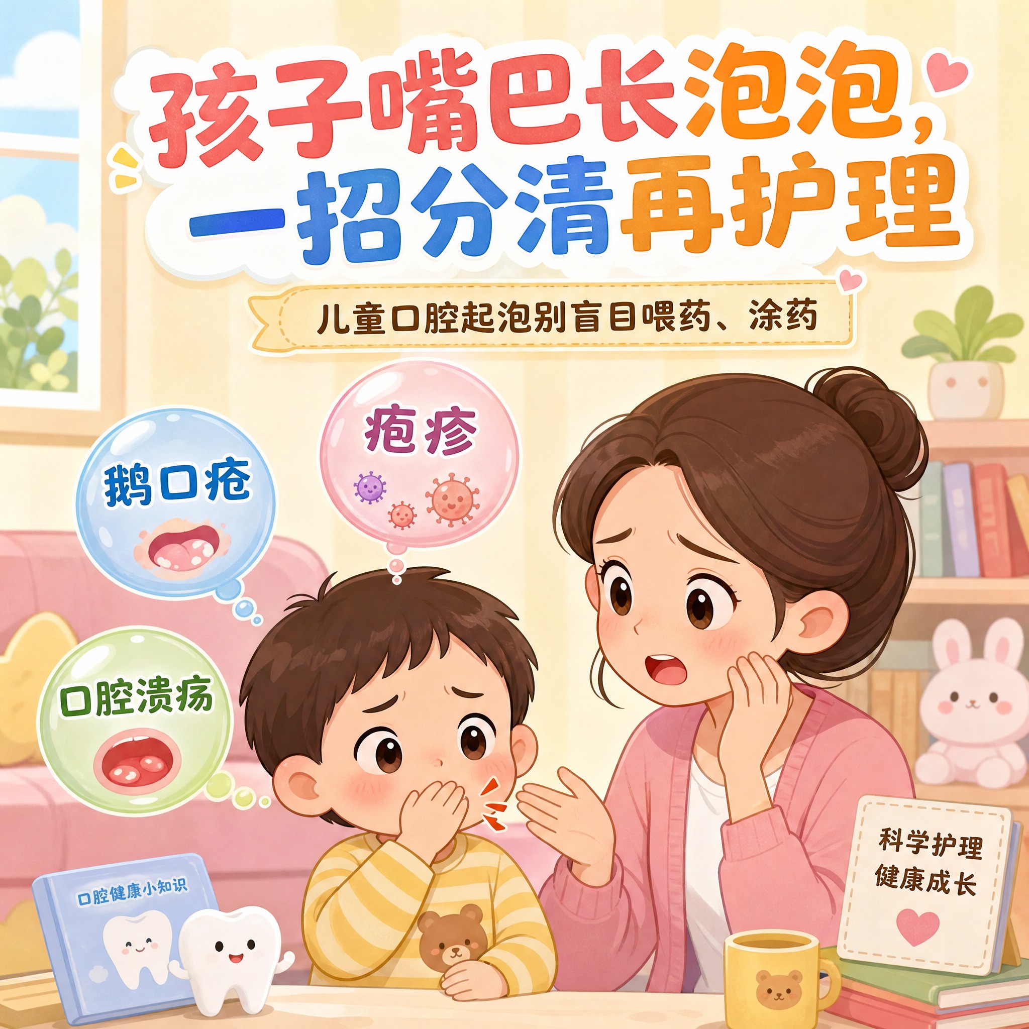 儿童科普漫画封面，温和卡通风格，画面中央一个可爱的小朋友捂着嘴… - 图片创意预览