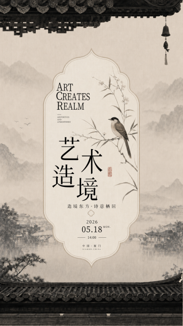 新中式极简邀请函人文艺术微信朋友圈竖版海报预览效果
