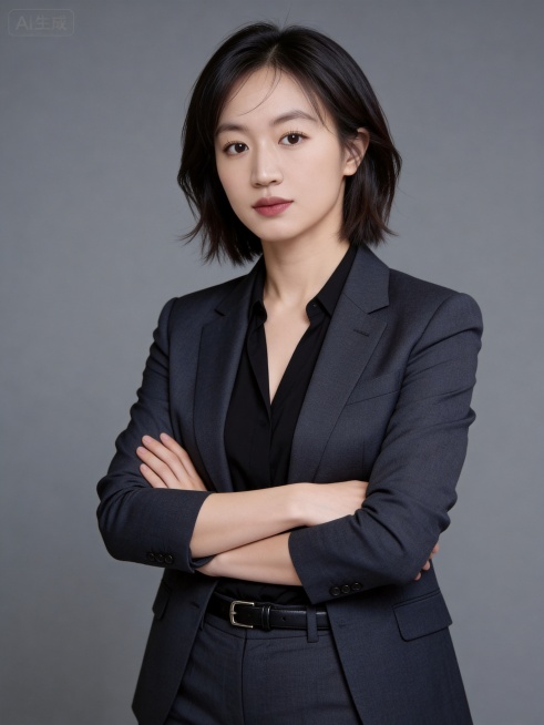 参考第一张图保留人物脸型､年龄等特征生成职场形象照,参考第二张图人物占位和比例,标准焦段50mm,F/4光圈(F/2.8-F/4区间),平视视角(镜头与人物视线齐平);人物占画面70%,人物居中(居中预览效果