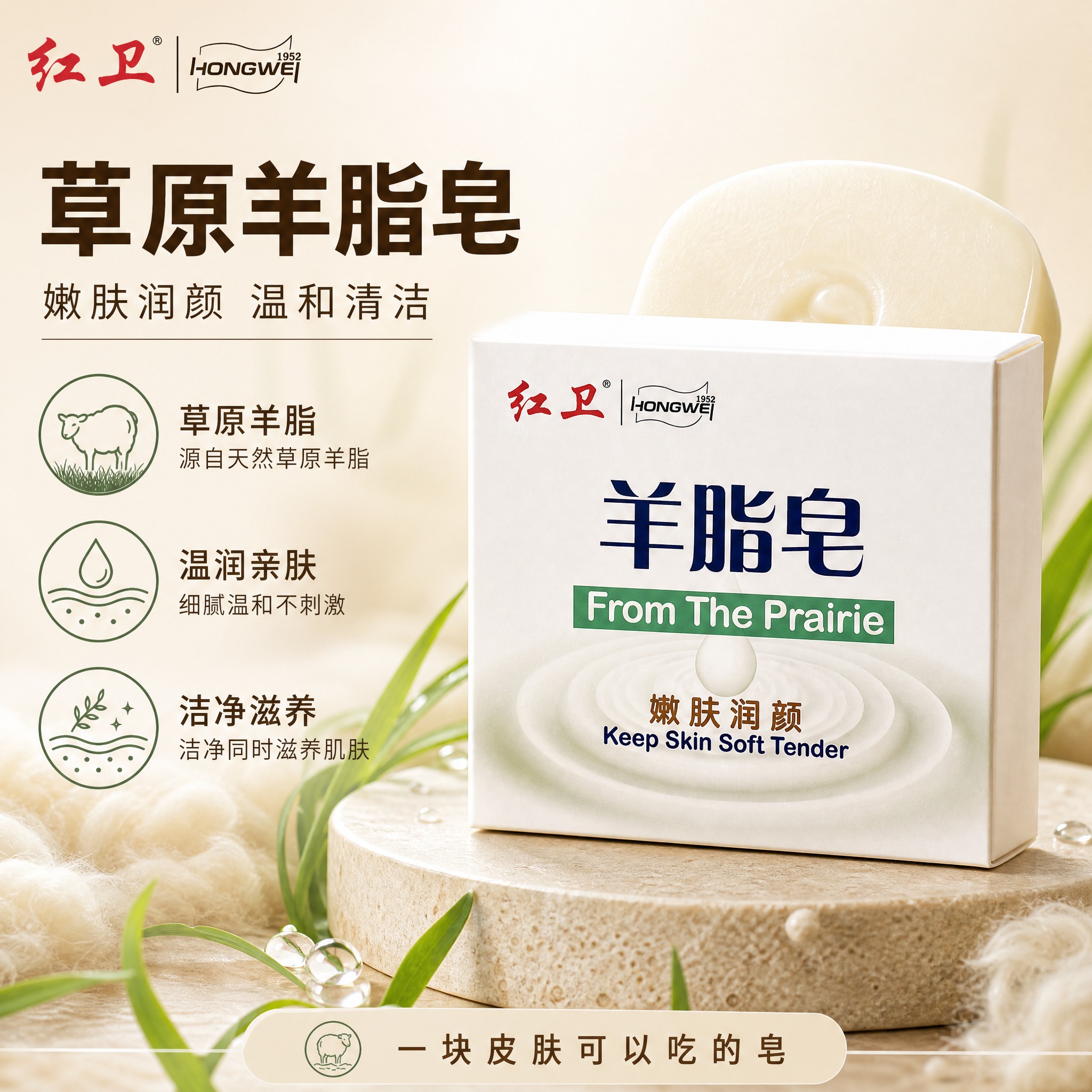 [单张主图] 红卫羊脂皂 爆款促销感主图，突出嫩肤润颜与草原羊… - 图片创意预览