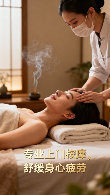 帮忙生成50张上门全身按摩图片，图片可以加入一些文字预览效果
