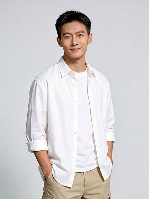 白衬衫休闲风男性职场形象照