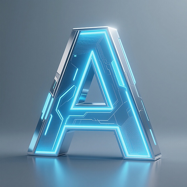 未来感十足的3D字母“A”，科技风设计，霓虹灯效果与金属质感完美融合。