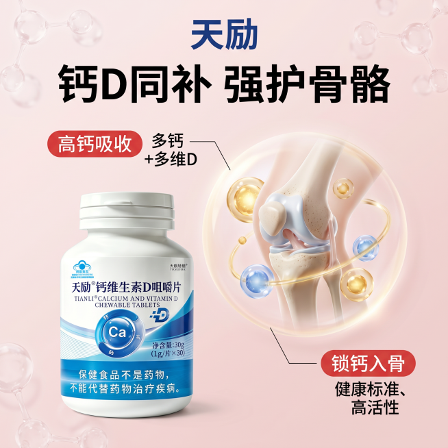「图片1」
800×800保健食品电商主图，写实高清商业摄影，柔和柔光，浅粉色渐变雾面背景，远景点缀低透明度透明分子气泡虚化装饰；
画面左下方主体是瓶身
画面右侧放置半透明3D写实人体膝关节骨骼模型，预览效果