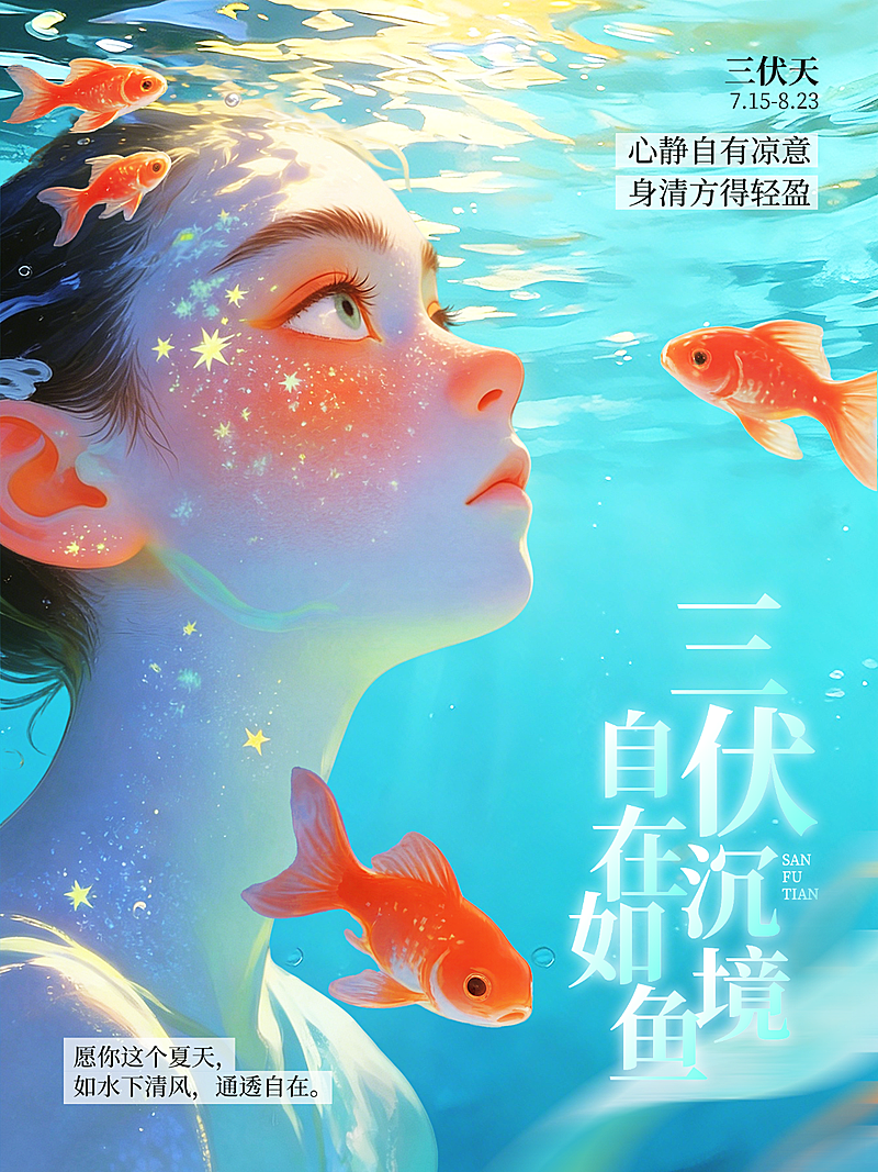 三伏天问候祝福梦幻风小红书封面