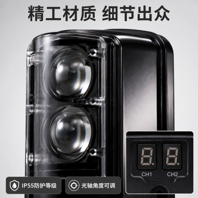 「图片1」，生成一套主图（5张），商品名称是xxx，卖点是xxx，适配淘宝/天猫平台，主图比例为1:1
四光束红外对射
型号：DS-RB201-4050/DS-RB201-4100/DS-RB201-预览效果