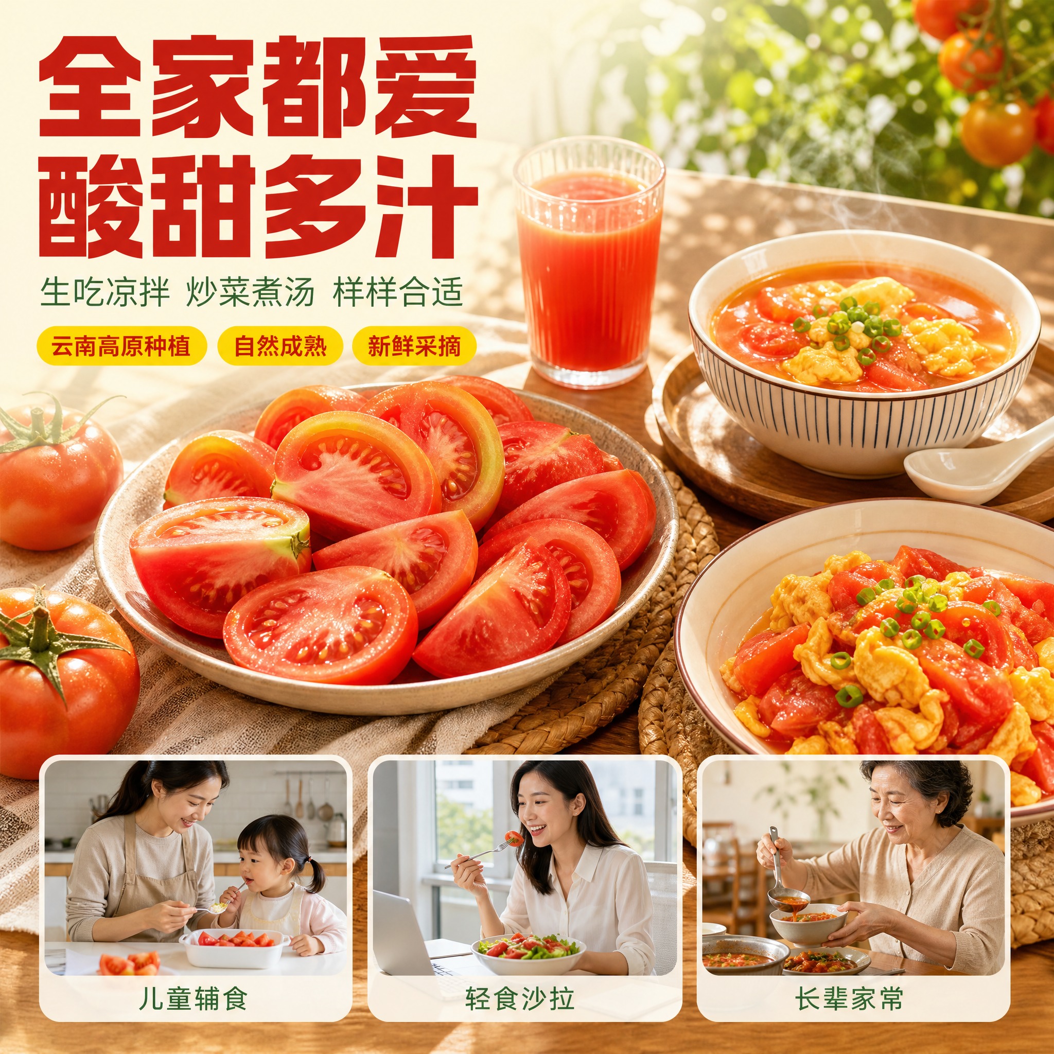 [主图-8] 商品名称「云南新鲜番茄」。主题与唯一任务：适合人… - 图片创意预览