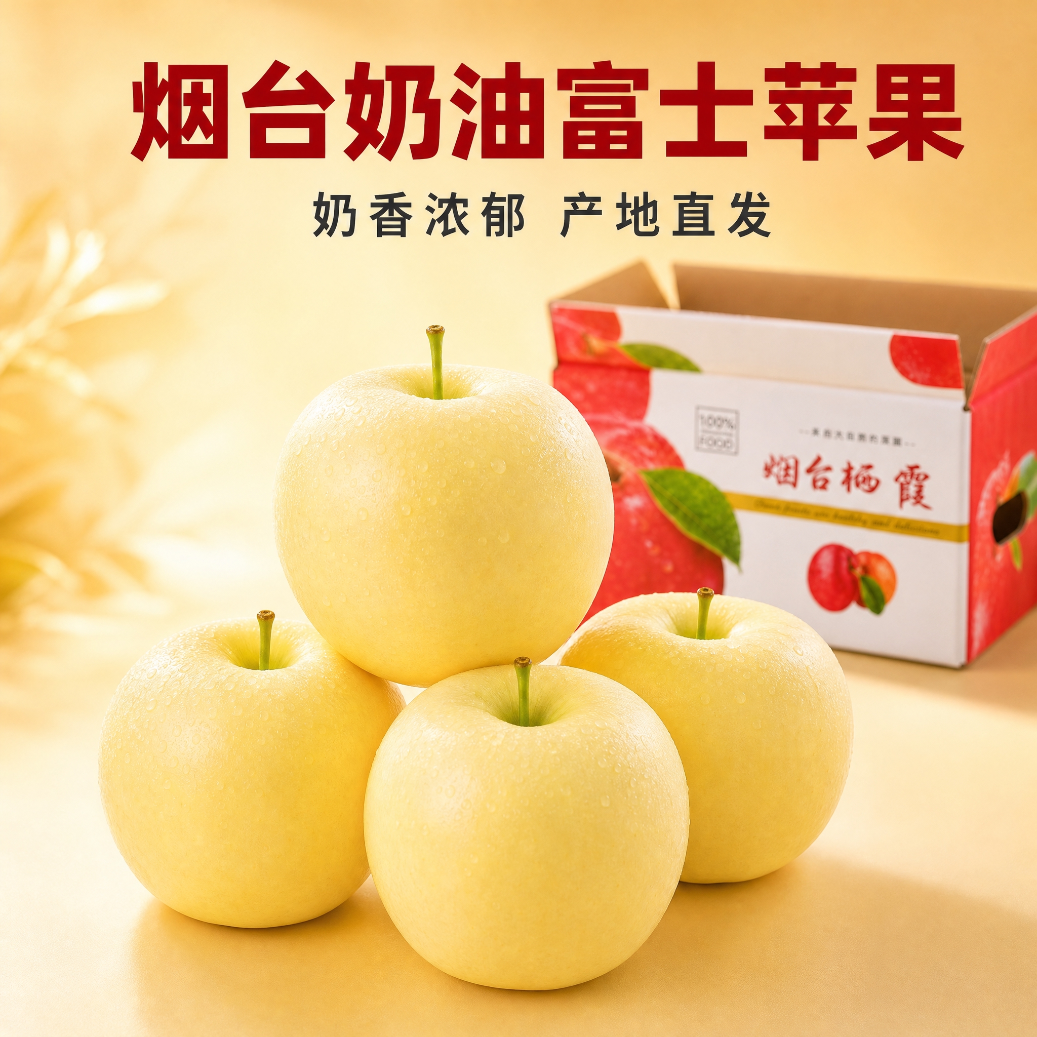 基于提供的烟台奶油富士苹果产品图和包装箱图，生成京东电商主图第… - 图片创意预览