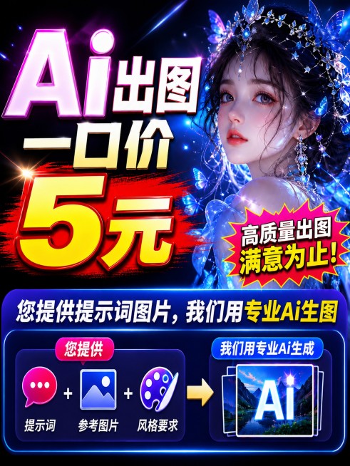 [单张主图] AI绘图设计服务，爆款促销感主图，复刻参考图设计。参考图为用户上传图，版式为顶部大标题+中间大价格+右侧人像+底部流程信息，完全保留原参考图的文字内容、版式布局、人物构图和配色风格。[画预览效果
