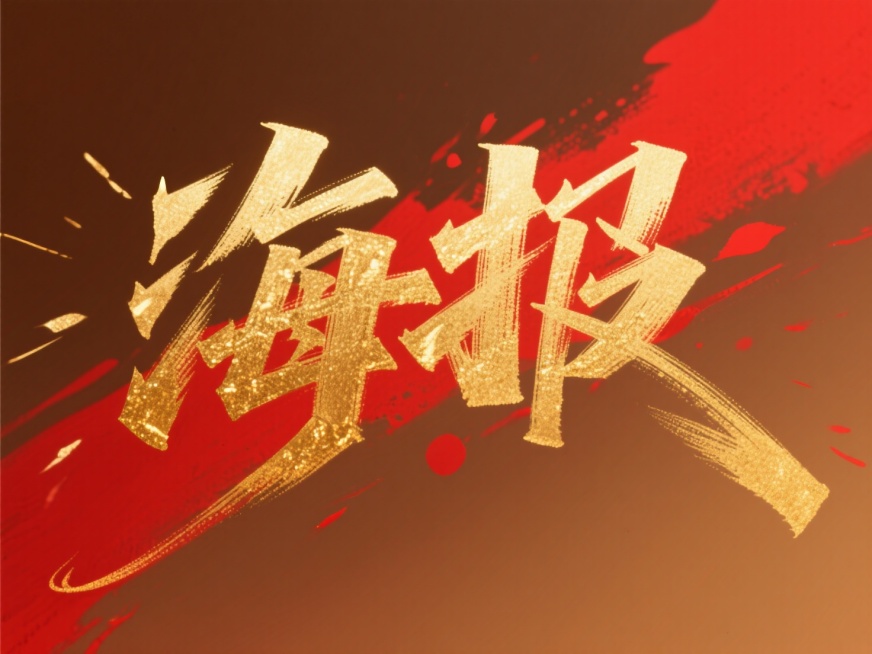 笔势硬朗的金色秀丽体“海报”，红棕色渐变背景，红金预览效果