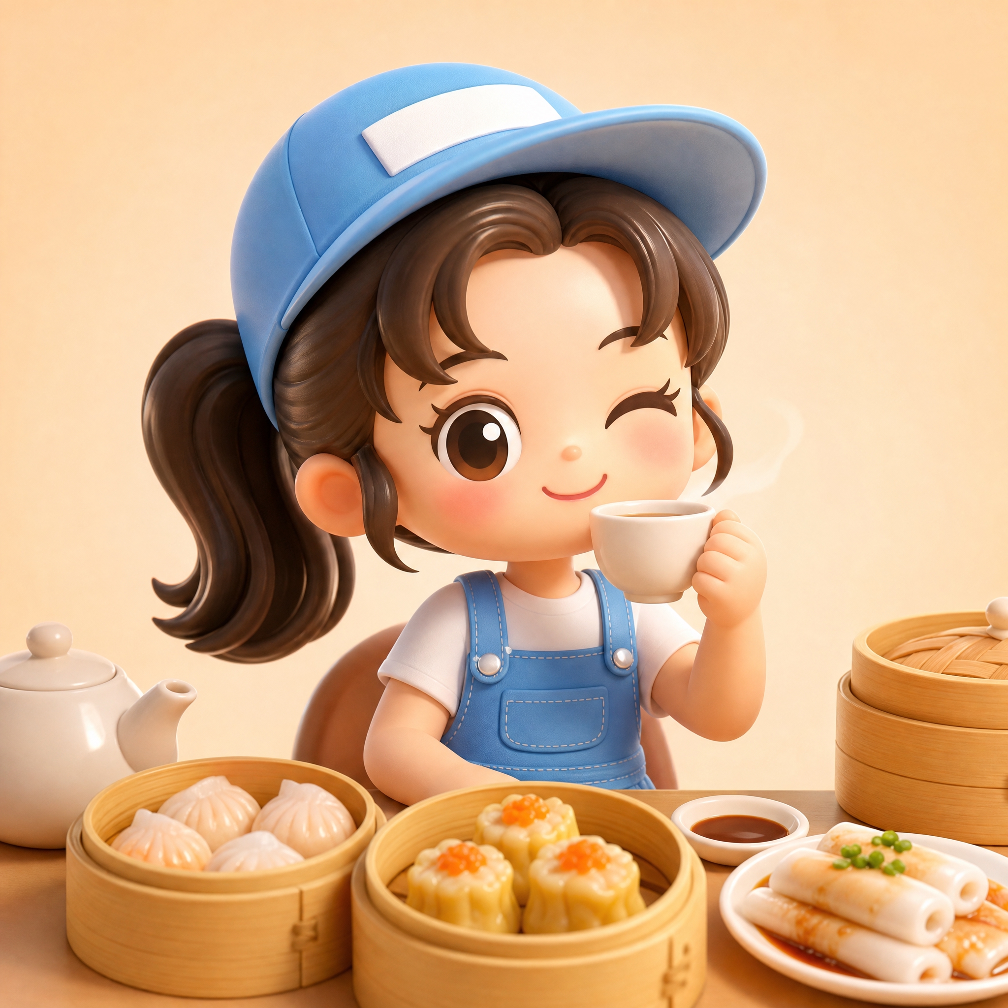 参考图中的卡通女孩IP形象，3D盲盒手办风格，Q版可爱，女孩戴… - 图片创意预览