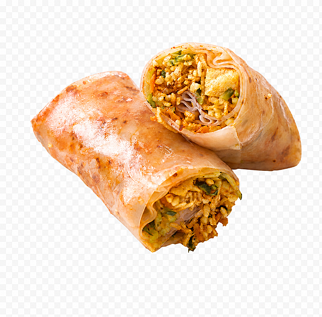 只保留两个卷凉皮，去掉木托盘、油纸、蘸料碗和所有背景物体，保留卷凉皮的样子、细节和颜色不变，背景为透明