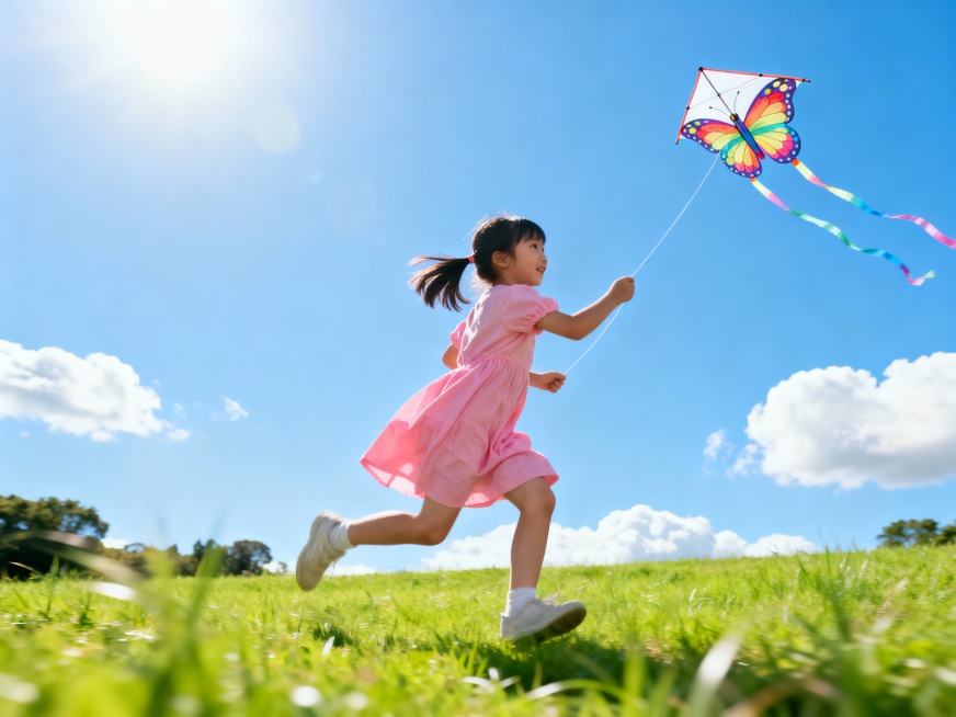 儿童风筝图片，包含小蝴蝶风筝和放风筝的女孩预览效果