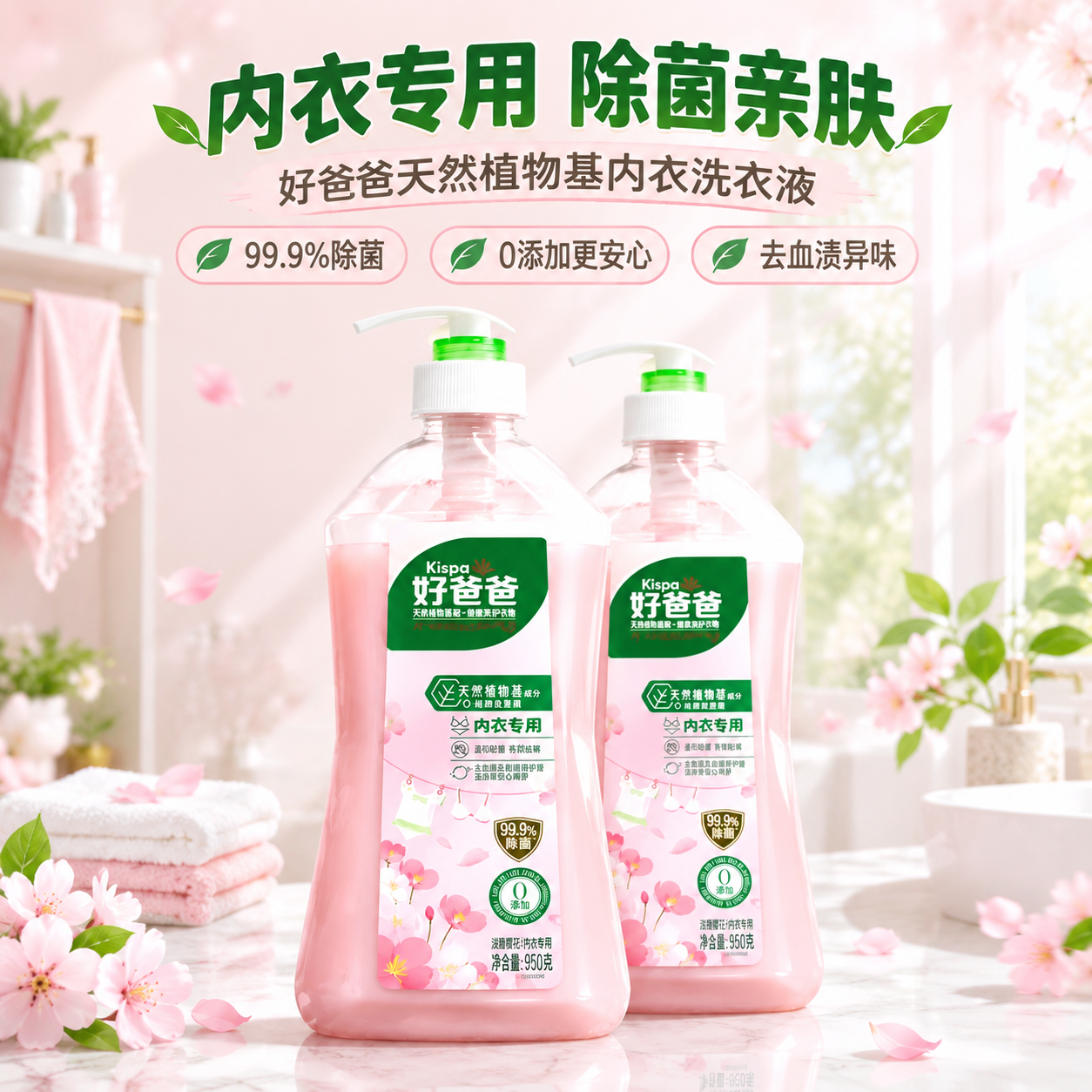 [商品] 使用【图1】好爸爸内衣洗衣液950g双瓶装；保留透明… - 图片创意预览