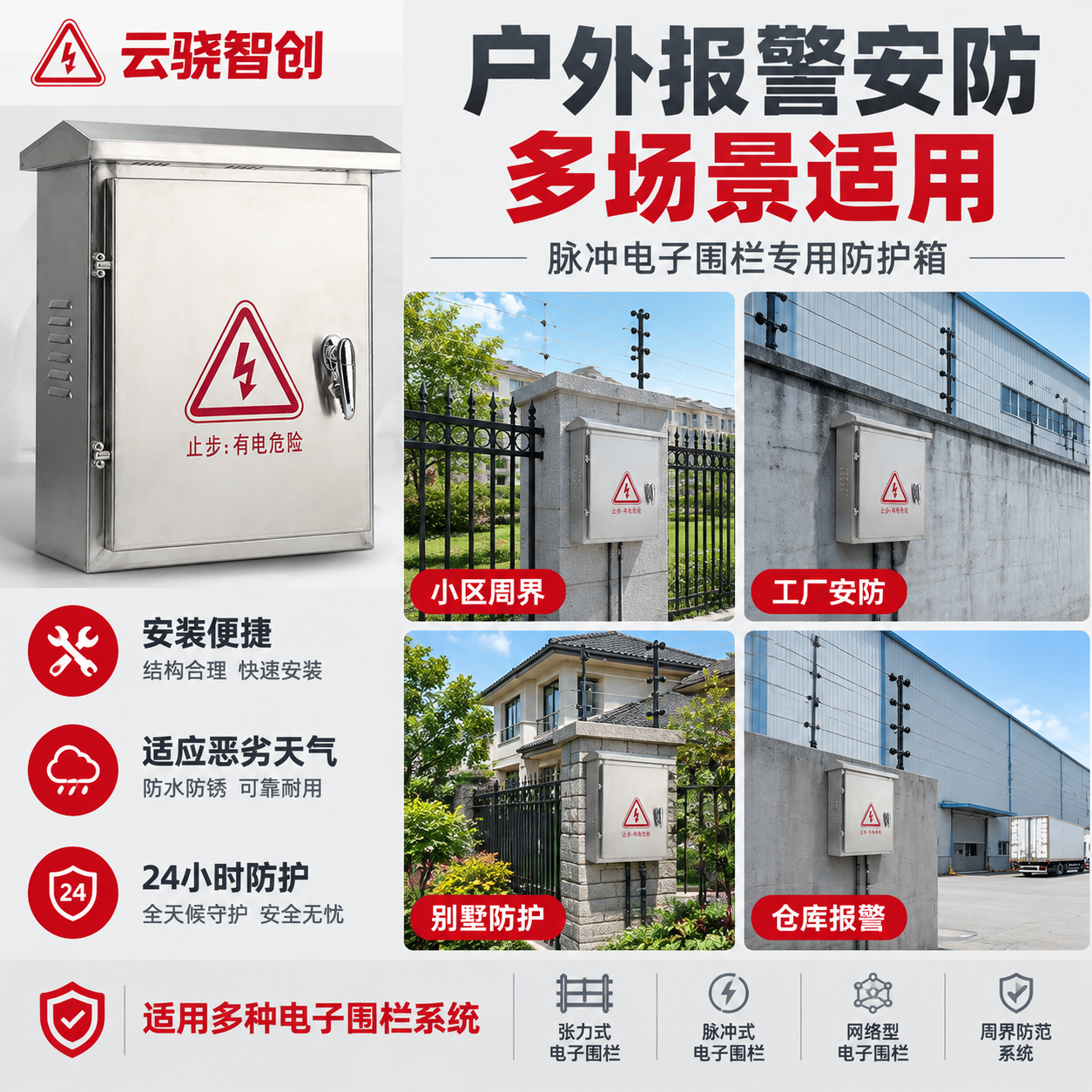 [主图-4] 场景适用图，主题：户外报警安防 多场景适用。核心… - 图片创意预览