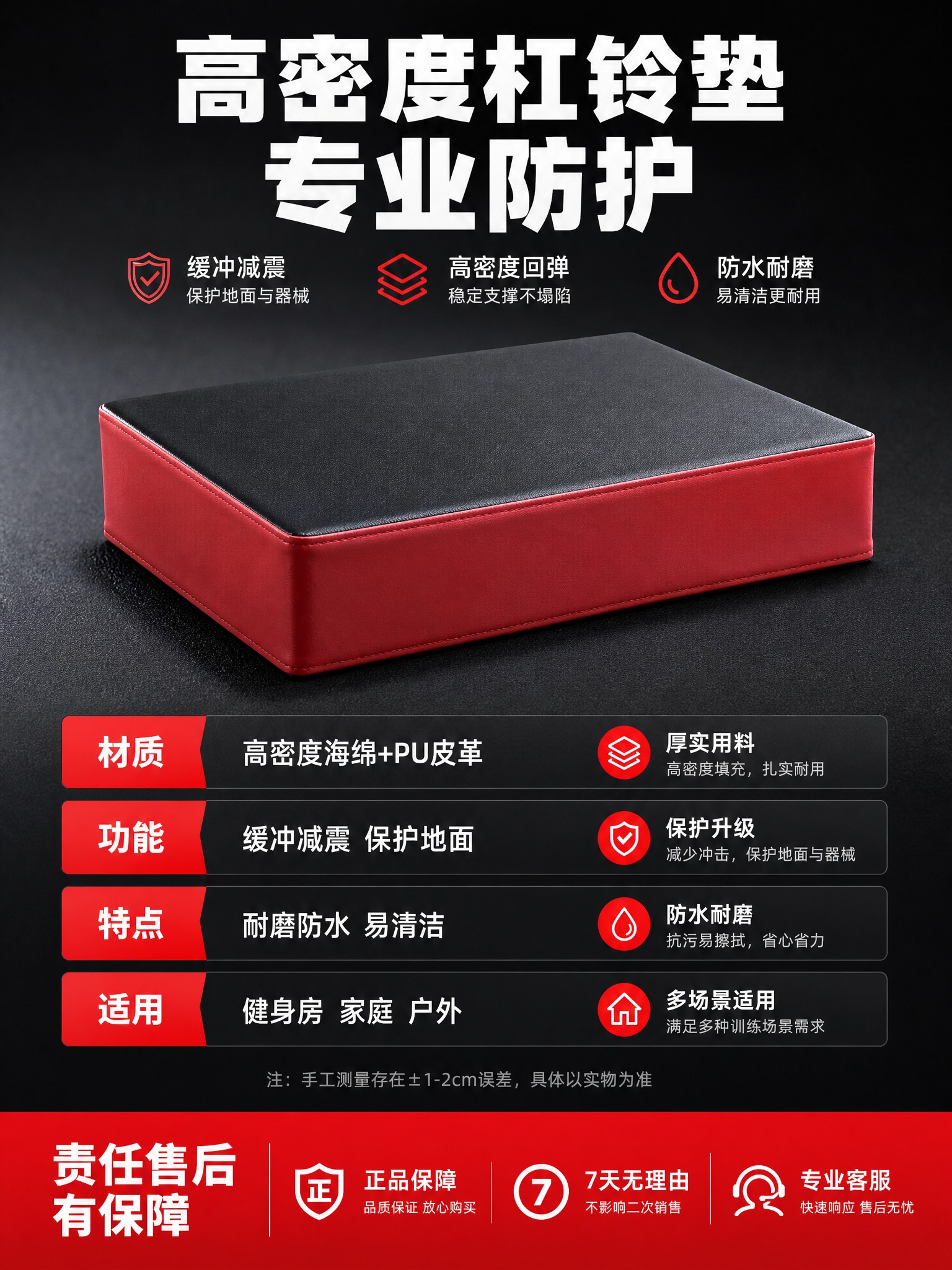 [主图-5 3:4竖版] 高密度杠铃垫规格参数与产品优势总结图… - 图片创意预览