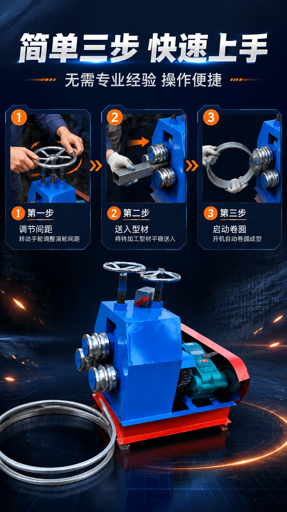 [商品] 使用【图1】槽钢卷圆机；保留蓝色机身、红色底座、双调… - 图片创意预览