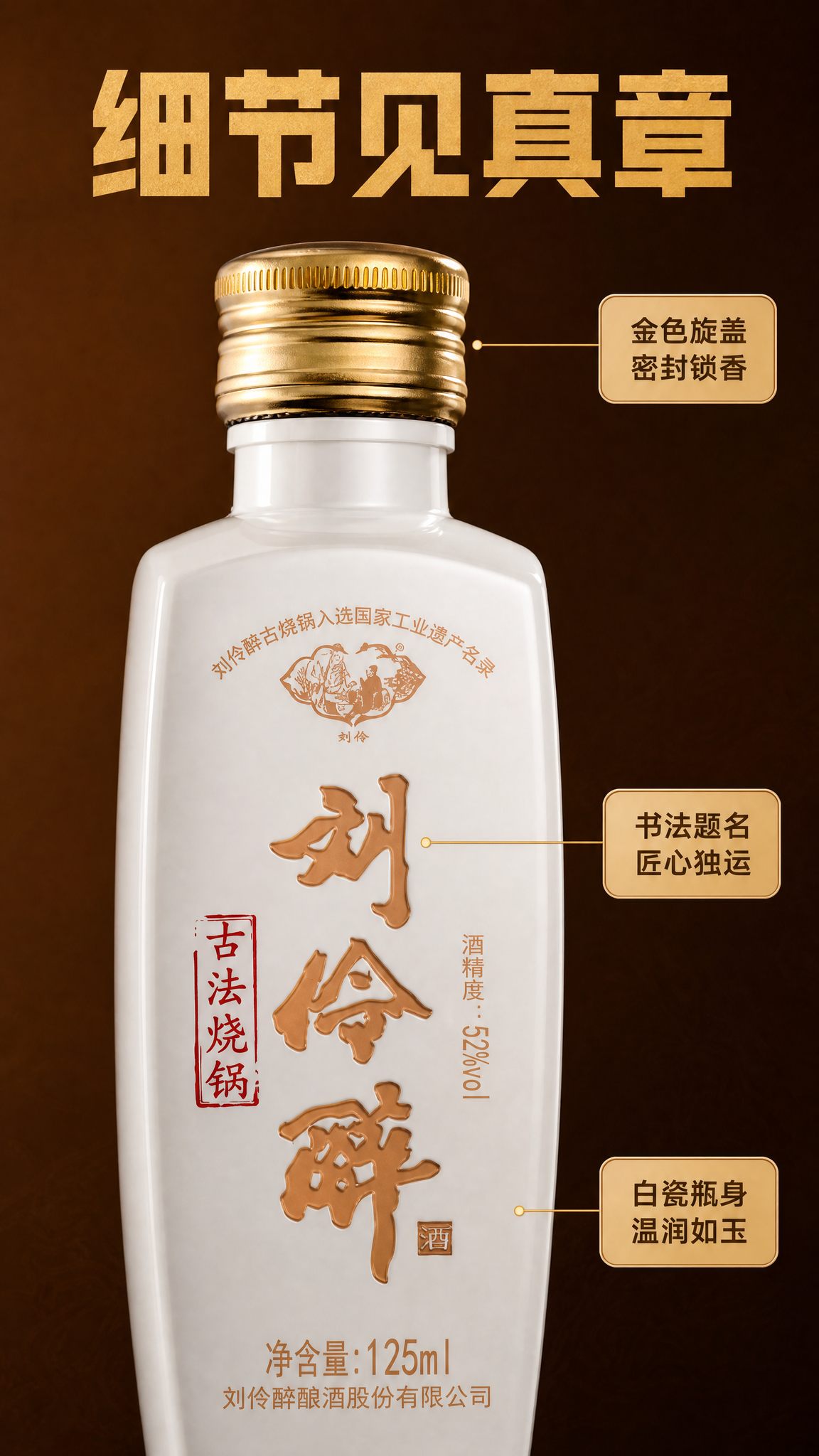 [商品] 使用【图2】刘伶醉古法烧锅白酒正面瓶身；保留白瓷瓶身… - 图片创意预览