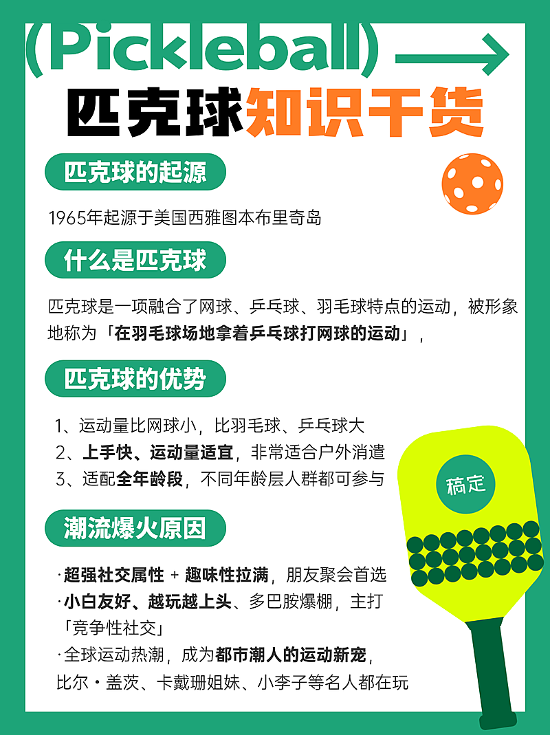 匹克球运动知识干货小红书爆款配图封面
