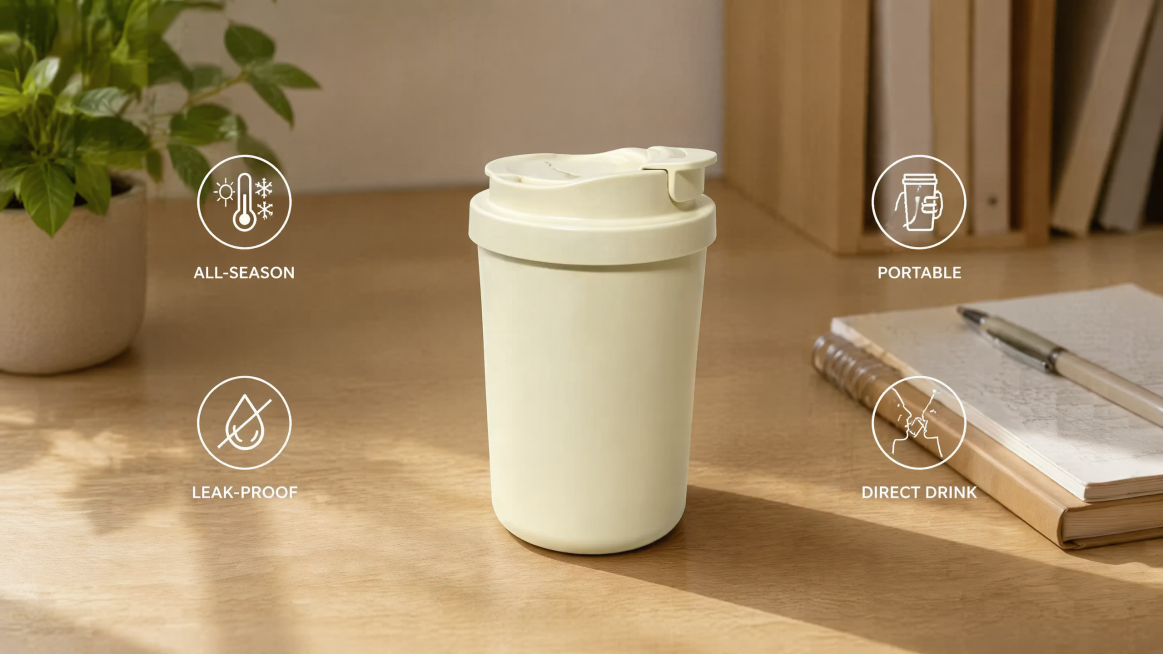 [Main Image 2] Multi-scenario compatibility display of cream insulated cup. [Atmosphere Style] Real预览效果