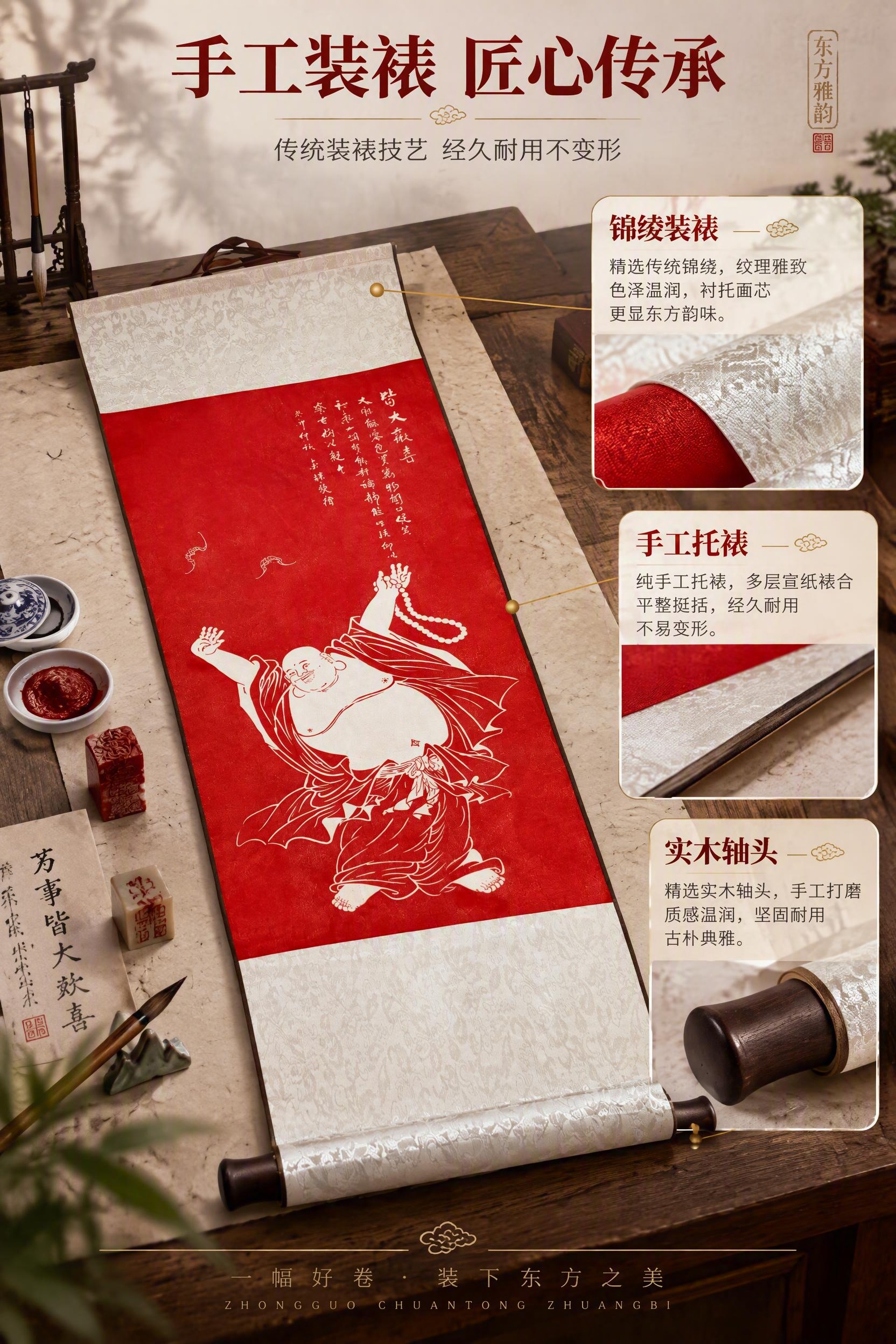 [商品] 使用【图1】弥勒佛皆大欢喜手工装裱卷轴挂画；保留卷轴… - 图片创意预览