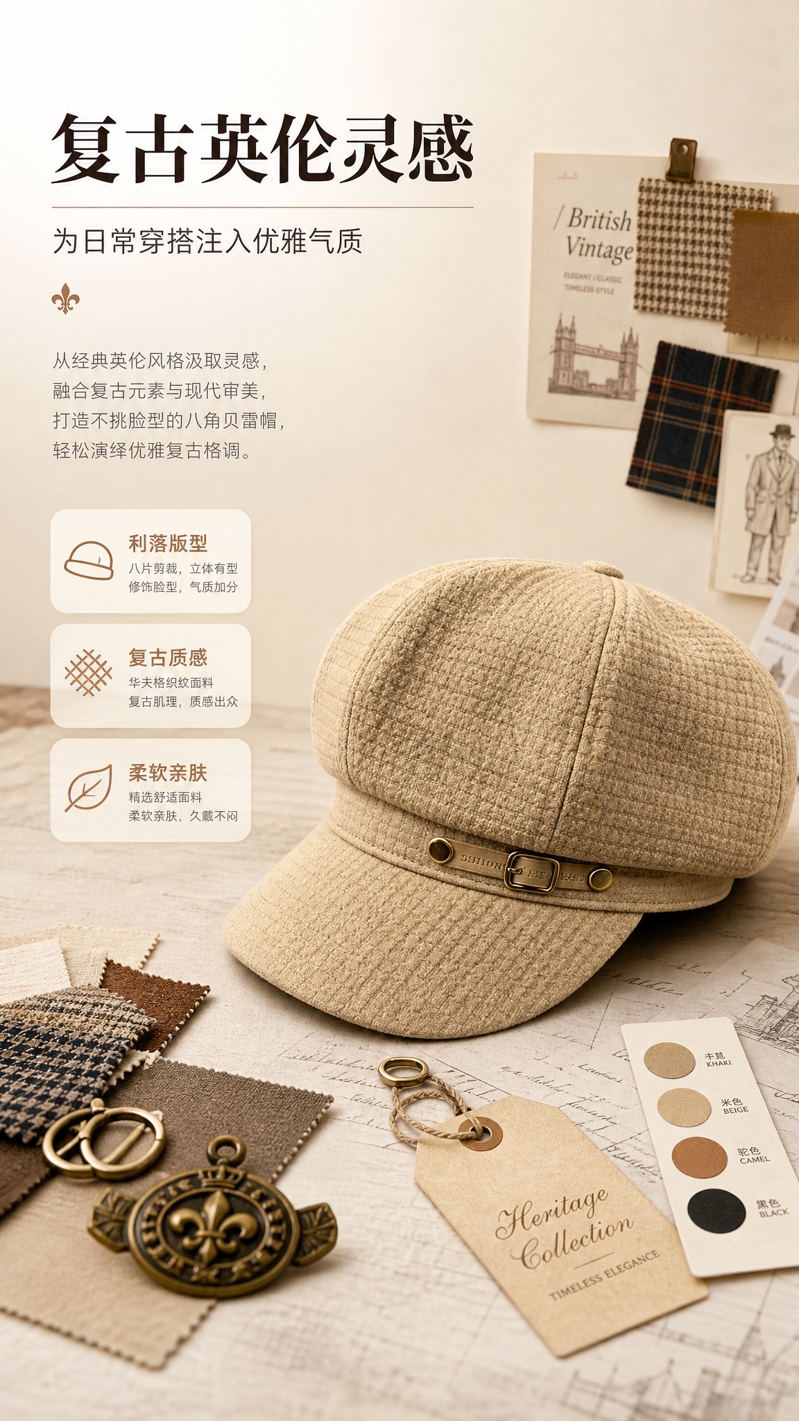 [商品] 使用【图8】4色八角贝雷帽产品图；商品处理：保留帽型… - 图片创意预览