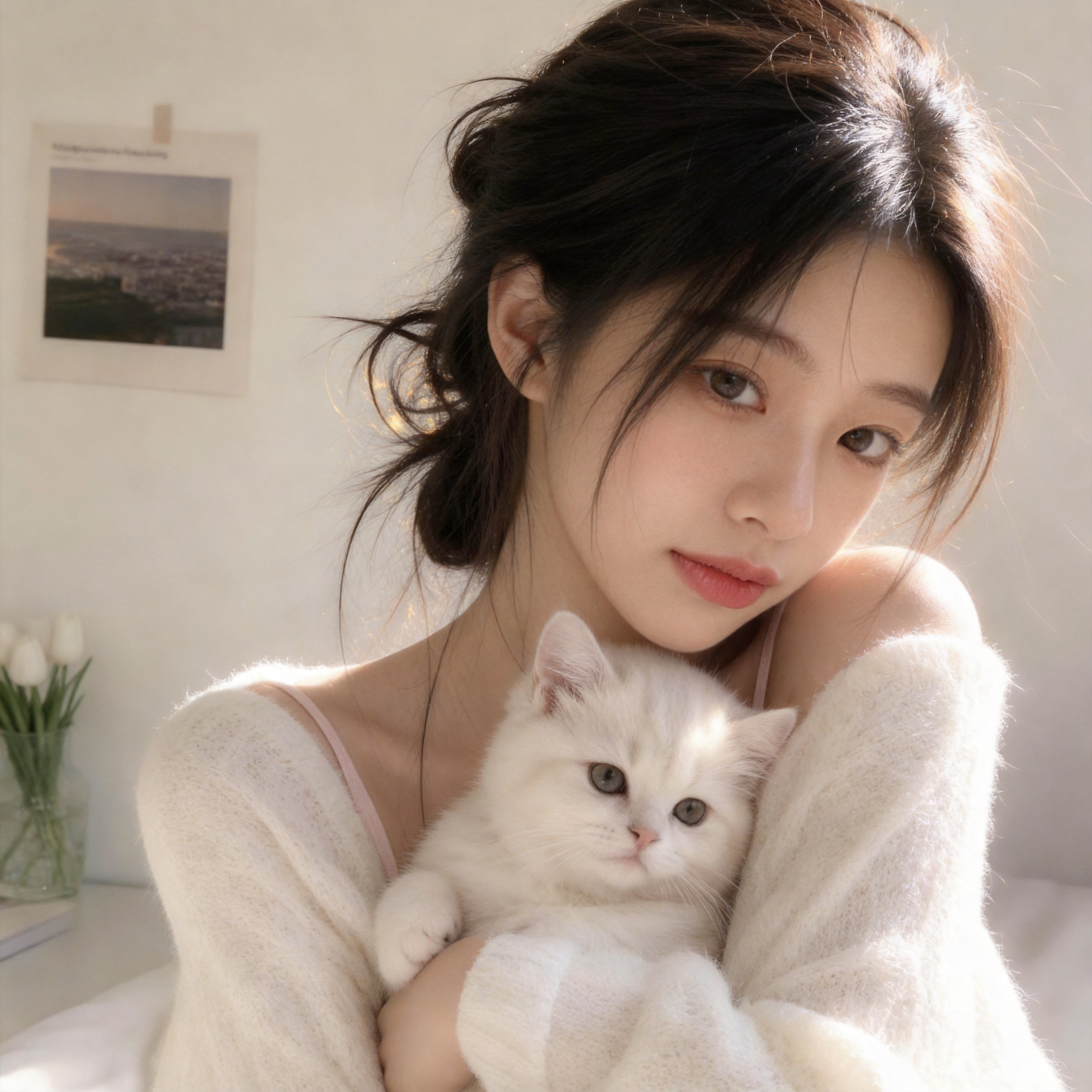 生成温柔治愈系女生头像写真（基于参考图2风格），人物必须高度还… - 图片创意预览