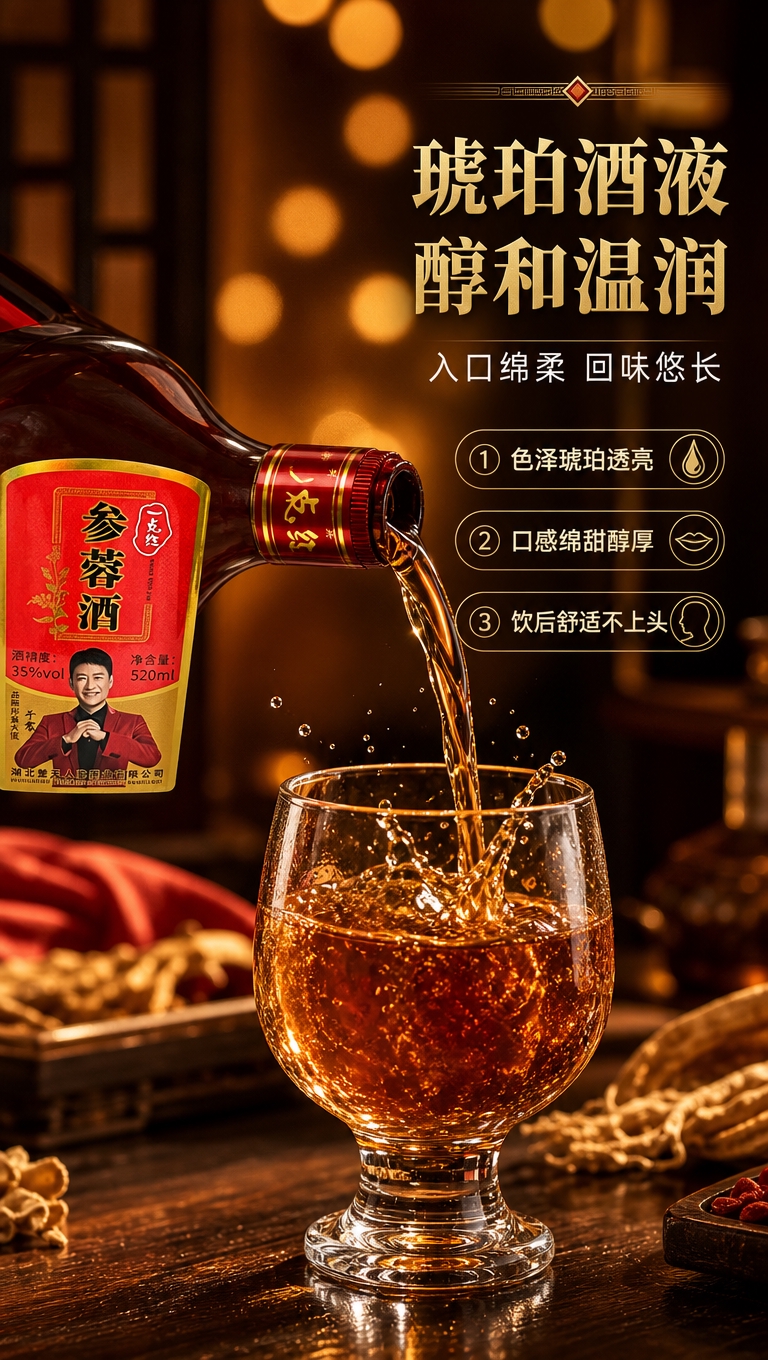 [商品] 使用【图1】一点红参蓉酒正面瓶身图；保留瓶型、红金标… - 图片创意预览