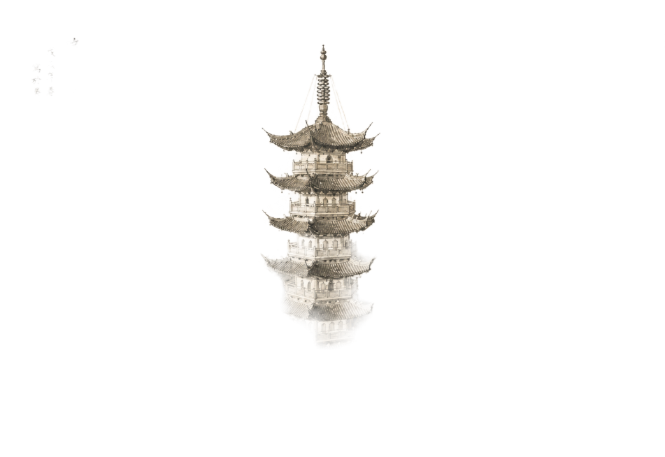 提高图片整体亮度，让色调更明亮；移除远处的城市和山脉背景，只保留古塔和周围的树木，保持中国古画风格不变预览效果