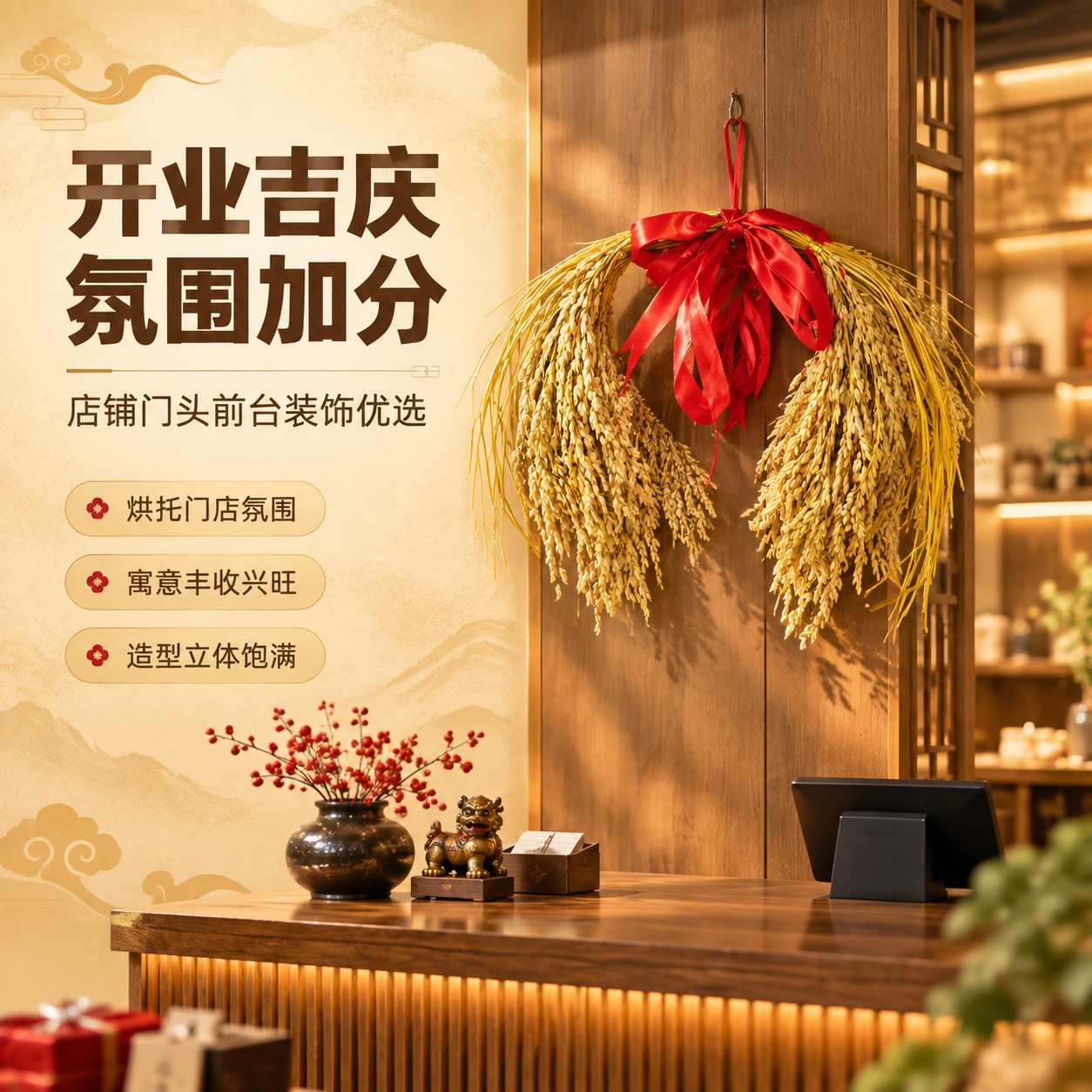 [商品] 使用【图2】稻穗捆红绳装饰；保留稻穗金黄本色、红绳蝴… - 图片创意预览