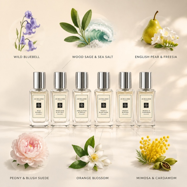 [Main image 2] Fragrance note analysis for 6 Jo Malone scents. Low-saturation light beige gradient b预览效果