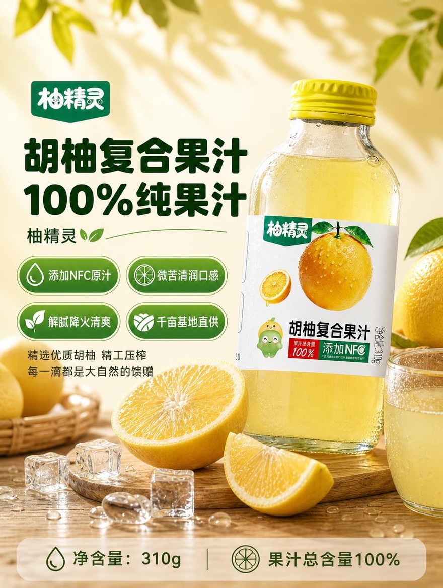 [商品] 使用【图8】柚精灵胡柚复合果汁产品（玻璃瓶）；保留玻… - 图片创意预览