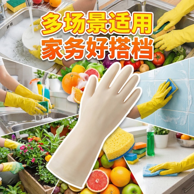 我的产品是家务手套，帮我做10张拼多多风格的主图 不是收紧口预览效果