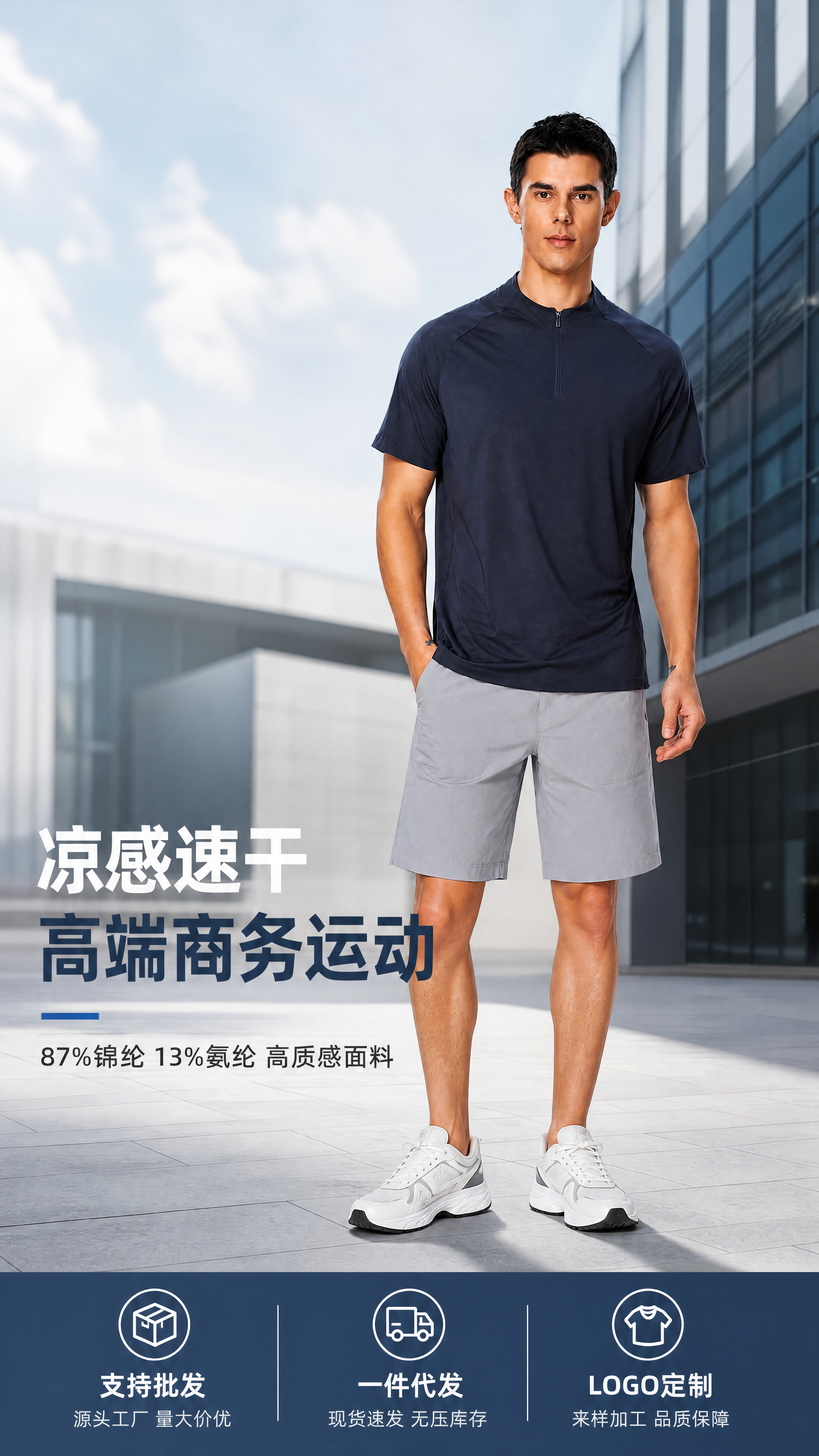 [第1张] 详情页头图主视觉-高端男士凉感速干立领短袖Polo… - 图片创意预览