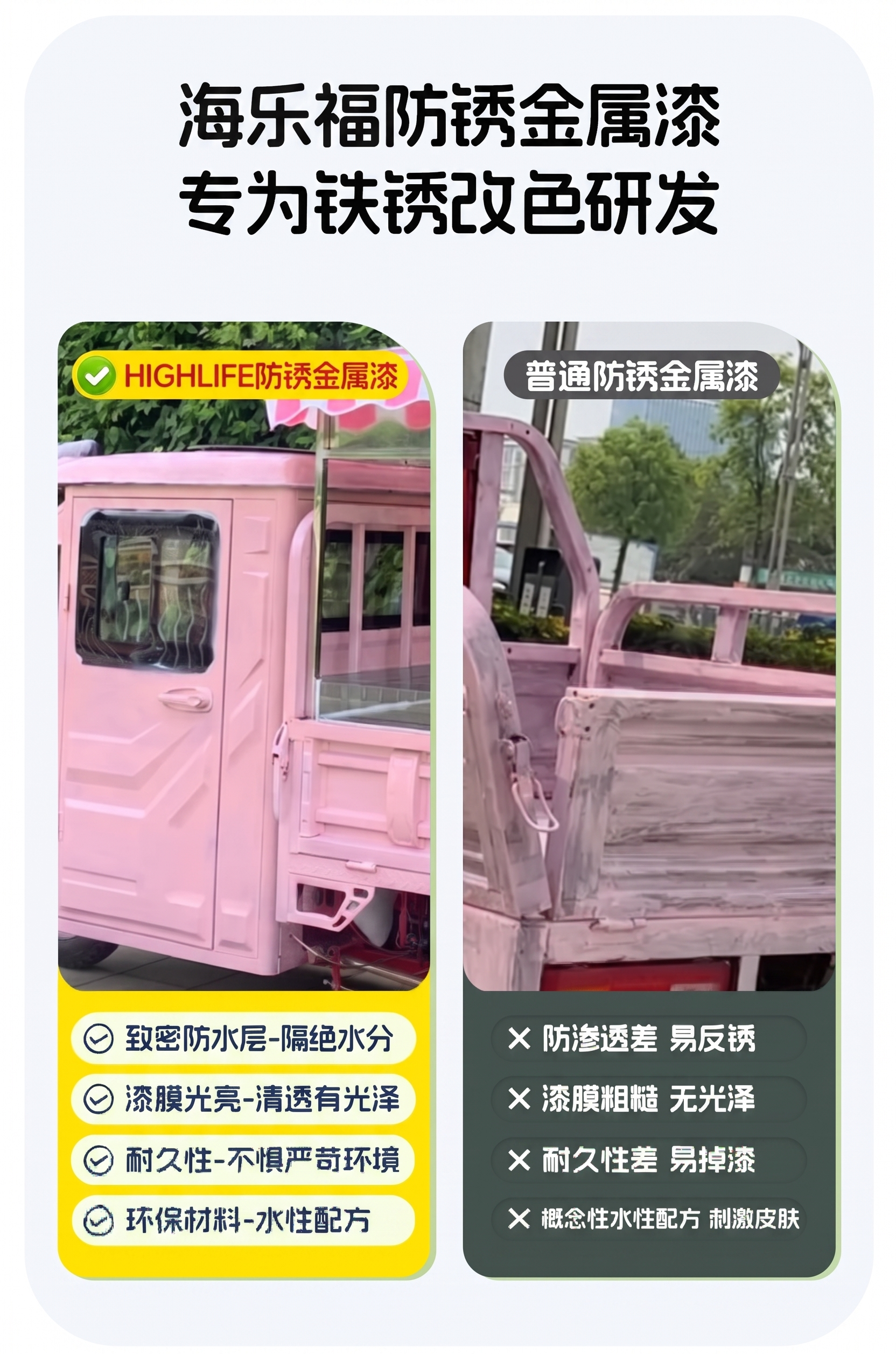 将图片顶部的“永安固防锈金属漆”改为“海乐福防锈金属漆”，将左… - 图片创意预览