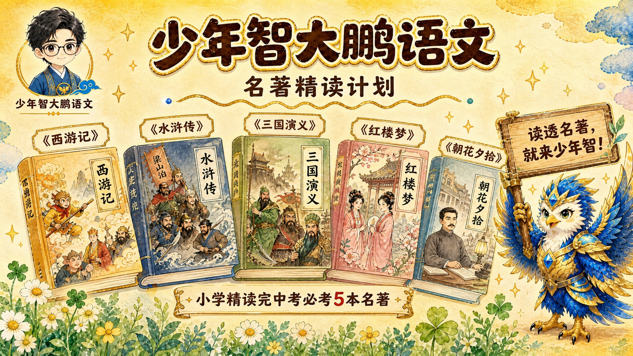 参考图3的阅读三步学习法海报版式风格，制作名著学习海报，横版1… - 图片创意预览