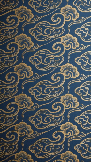 传统中国风纹样图案，以流畅的曲线构成连续的云纹图案，采用深蓝色与金色为主色调，纹样呈现出细腻的层次感和对称美感，整体风格典雅庄重，具有浓郁的东方美学韵味，图案无缝循环排列，适合作为背景装饰使用。预览效果