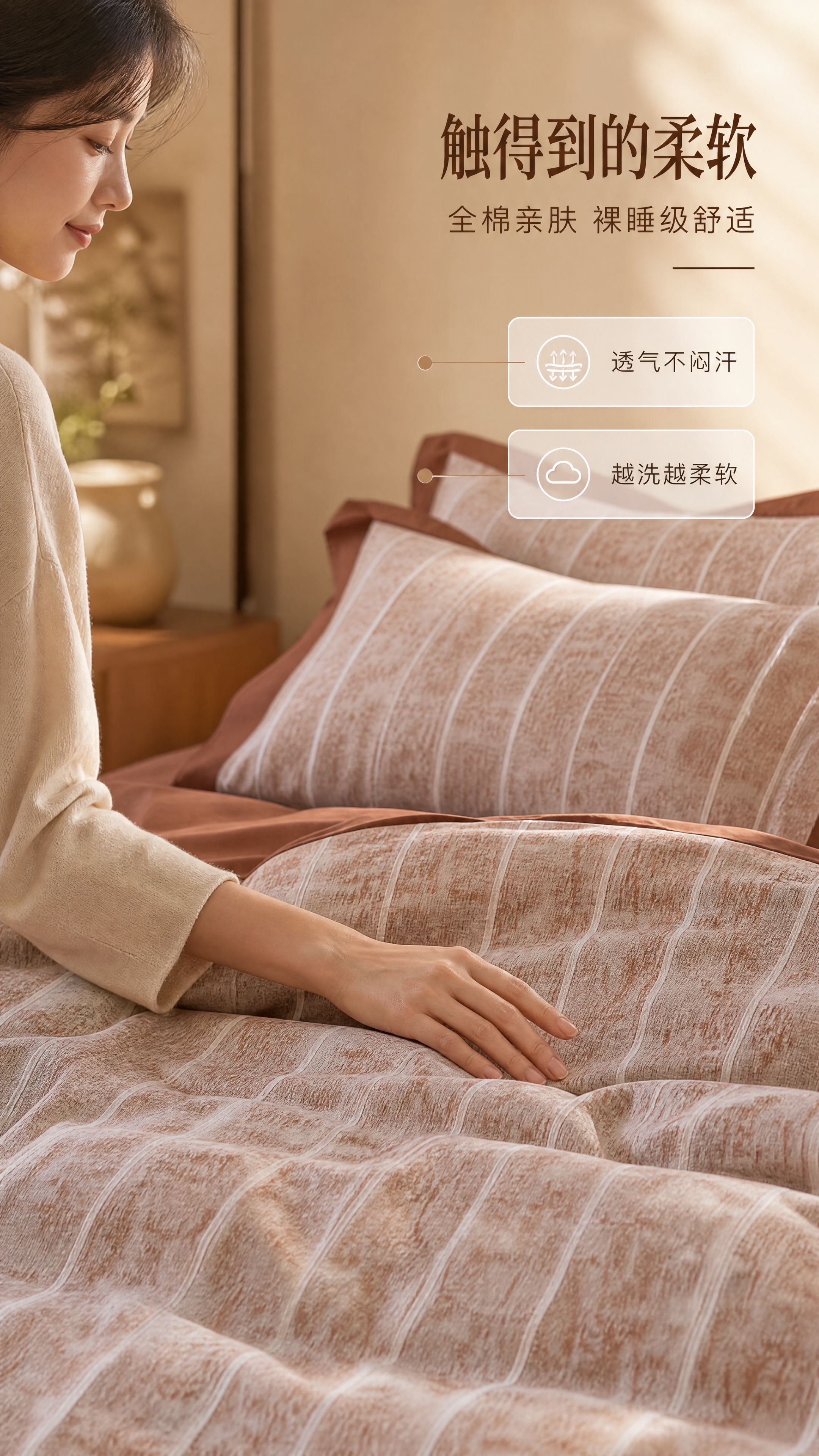 [商品] 使用【图1】全棉色织提花四件套，焦糖棕白条纹款；商品… - 图片创意预览