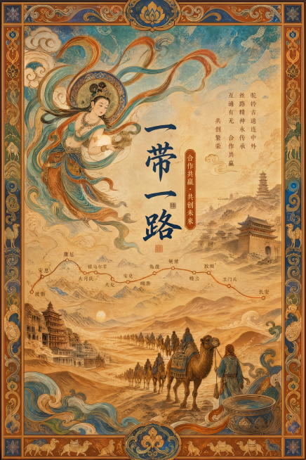 把图片中间的文字陆上丝绸之路改成一带一路预览效果