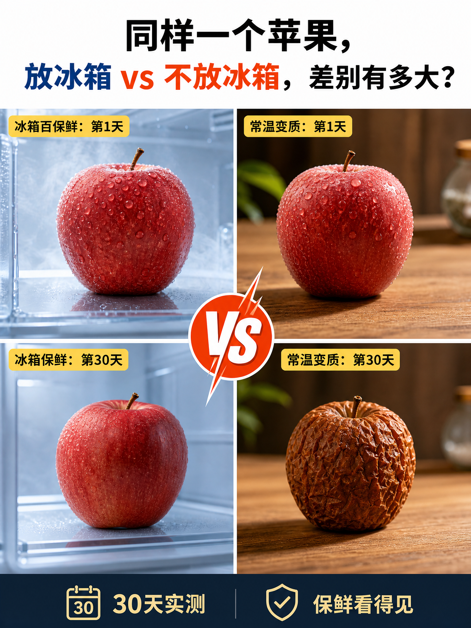 在参考图基础上调整优化，写实商业摄影风格，3:4竖版四宫格苹果… - 图片创意预览