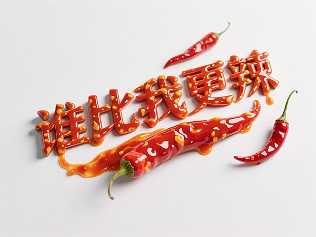 主体为辣椒酱的立体字“谁比我更辣”表面都是辣椒酱，背景为白色