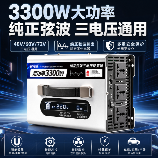 通用三压逆变器商品主图，替换显示屏为https://gdesign-dam-hz.dancf.com/36858942787014718/b03dbef92aa24501beeab0064574ffe预览效果
