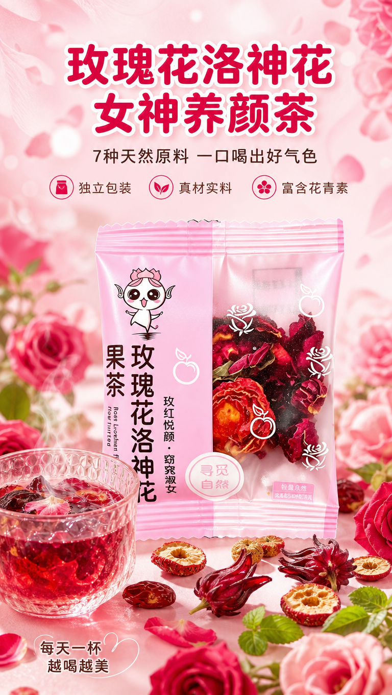 [商品] 使用【图1】玫瑰花洛神花独立小包装果茶；保留粉色包装… - 图片创意预览