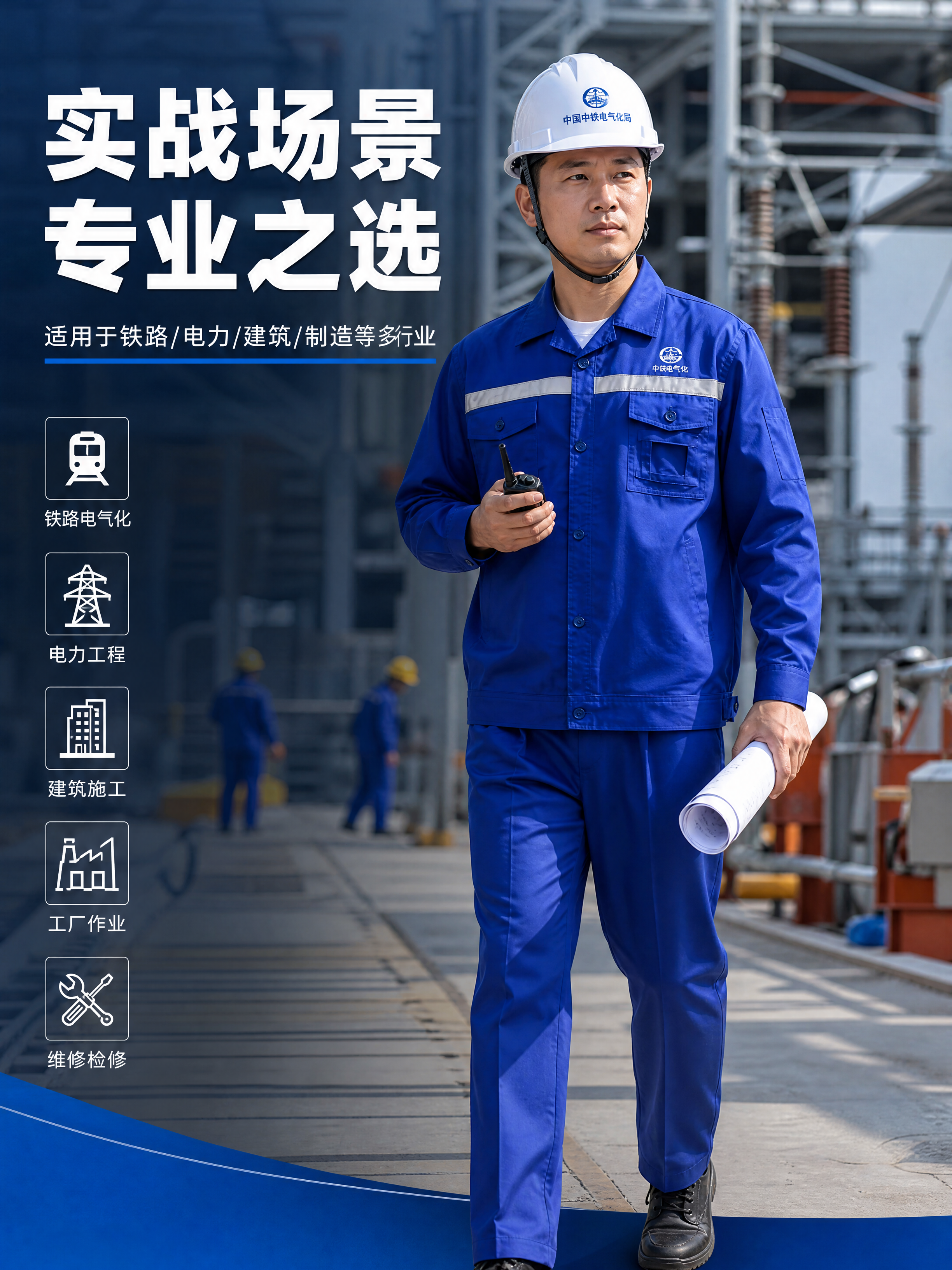 [商品] 使用【图1】【图2】的中铁电气化局蓝色工装套装；严格… - 图片创意预览